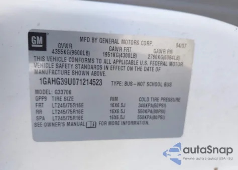 2007 Chevrolet Express Ls z USA, uszkodzony, nr VIN 1GAHG39U071214523